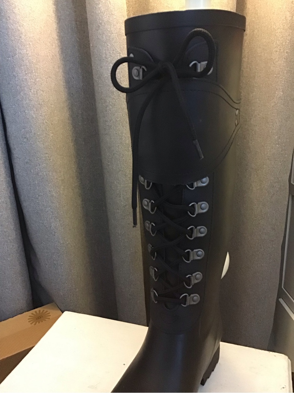 UGG Black Tall Lace-Up Waterproof Rain Boots - Picture 2 of 11